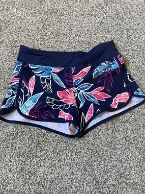 Tommy Bahama Navy Floral Swim Shorts with Pink & Light Blue Leaves